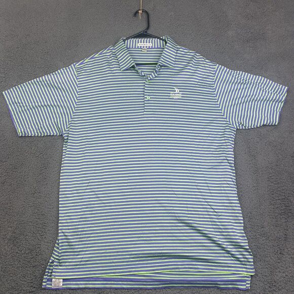 Peter Millar Polo Shirt Mens XL Green Blue Striped Cotton US Open Golf 2015 - Picture 1 of 8